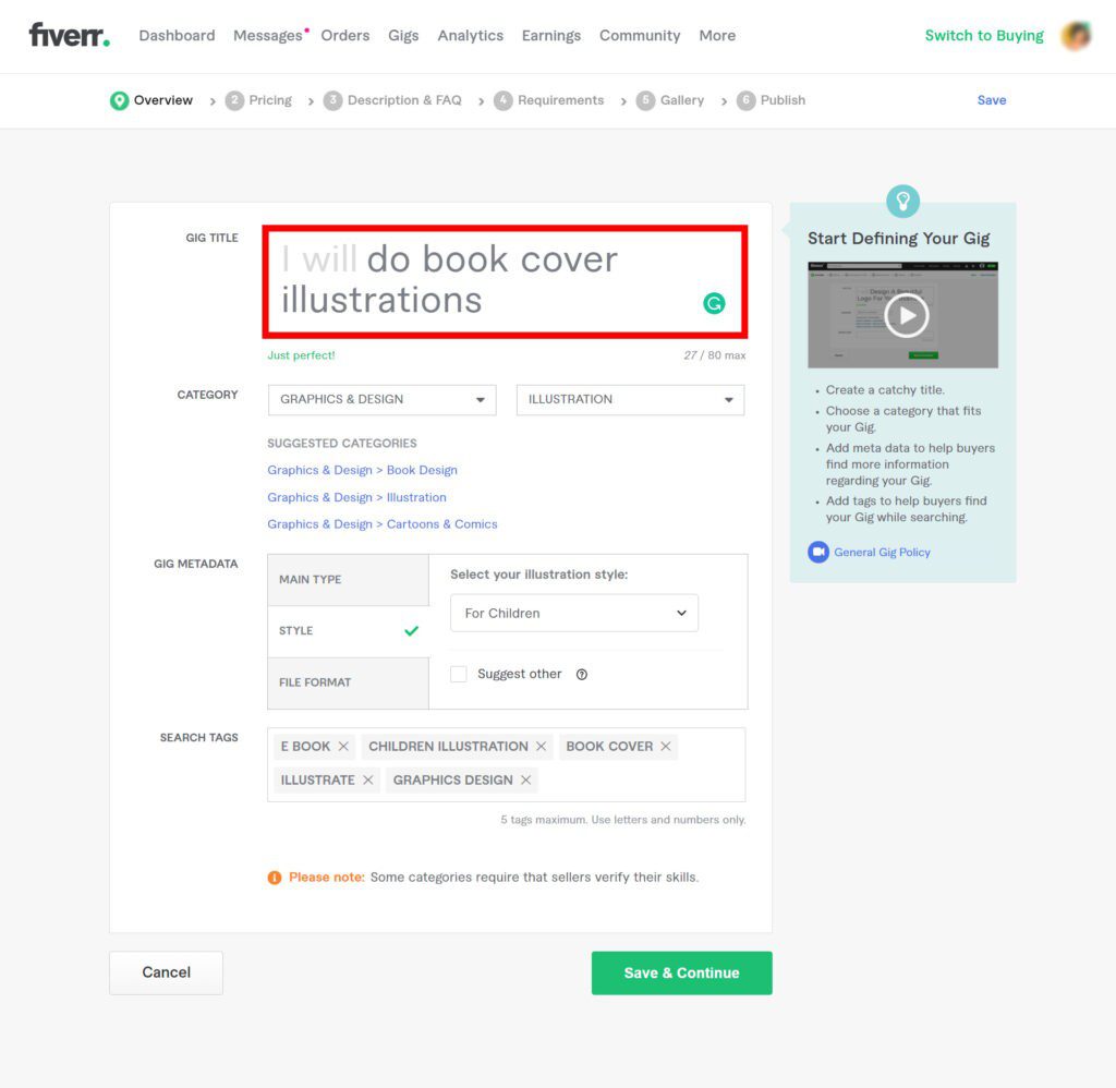 add the seo title to rank your gig on the first page on fiverr