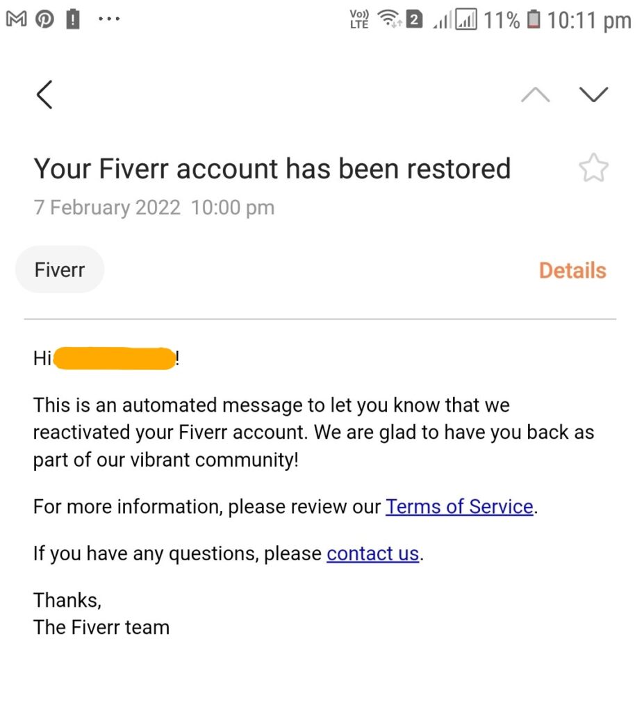 fiverr account temporary disabled