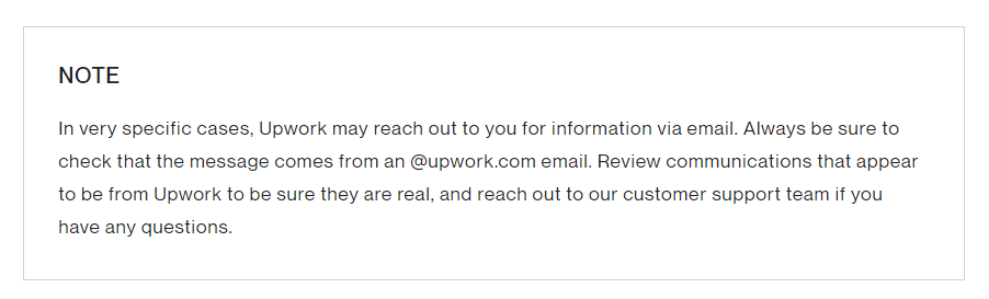 Upwork note about email spam